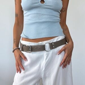 Vintage Boho Light Brown / Taupe Boho Leather Belt Silver Buckle